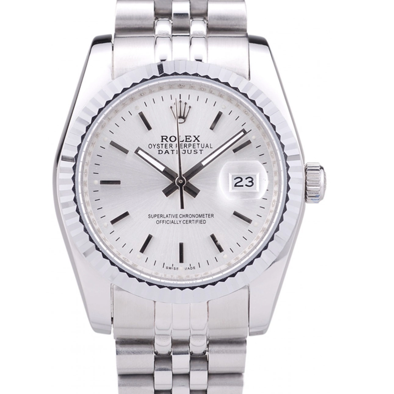 Aaa fake watches 7457 Bezel Dial Datejust Rolex Ribbed Silver 0821